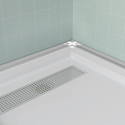 iBath 60" x 32" White Shower Base – Acrylic Pan with 304 Stainless Steel Linear Drain Cover & 3 Aluminum Flanges - ibathshowers