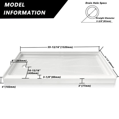 iBath 60" x 34" White Acrylic Single Threshold Shower Base with Left Drain and Slip - Resistant Textured Surface - ibathshowers