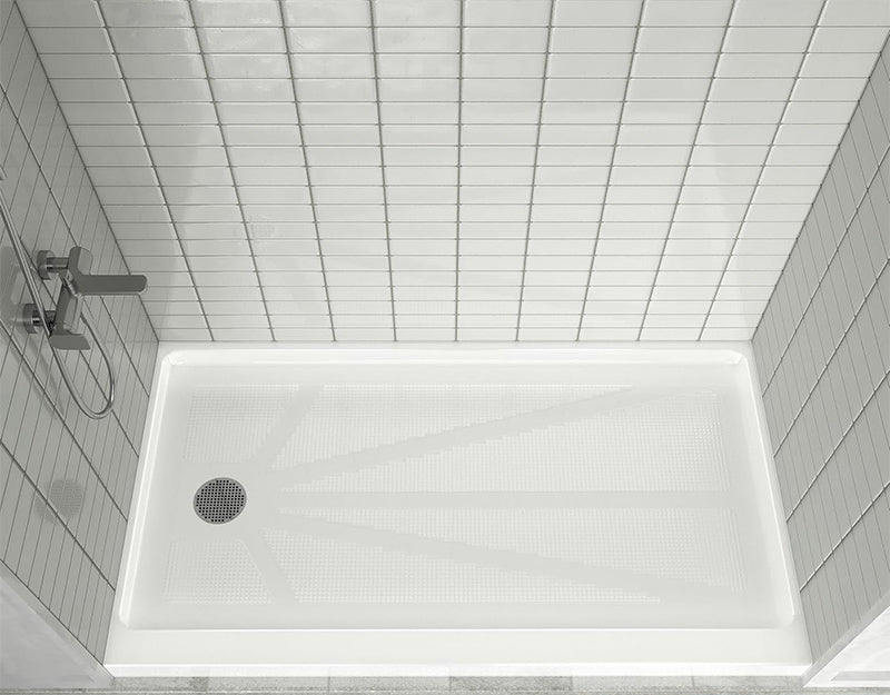 iBath 60" x 34" White Acrylic Single Threshold Shower Base with Left Drain and Slip - Resistant Textured Surface - ibathshowers