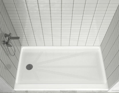 iBath 60" x 34" White Acrylic Single Threshold Shower Base with Left Drain and Slip - Resistant Textured Surface - ibathshowers