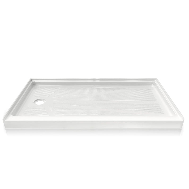 iBath 60" x 34" White Acrylic Single Threshold Shower Base with Left Drain and Slip - Resistant Textured Surface - ibathshowers