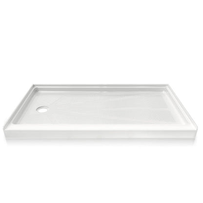 iBath 60" x 34" White Acrylic Single Threshold Shower Base with Left Drain and Slip - Resistant Textured Surface - ibathshowers