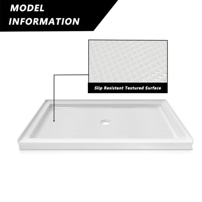 iBath 60" x 36" Center Drain Shower Base, Single Threshold Acrylic Shower Pan with Slip - Resistant Textured Surface, White – Durable & Easy to Clean. - ibathshowers