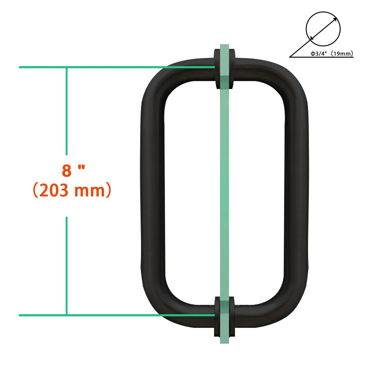 iBath 8" Shower Door Handle | Back - to - Back Pull for Frameless Glass Doors, 304 Stainless Steel, Fits 1/4"–1/2" Glass - ibathshowers