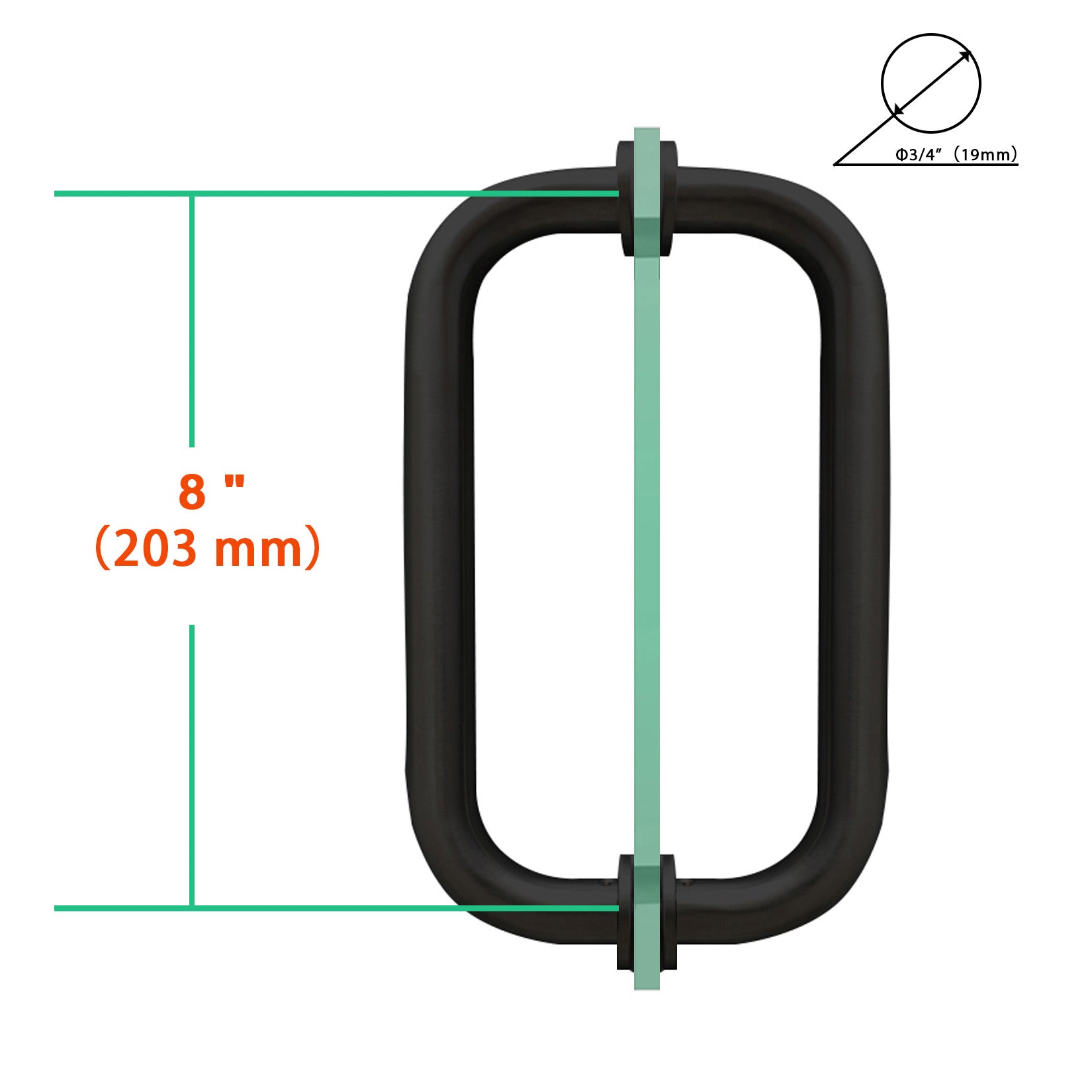 iBath 8" Shower Door Handle | Back - to - Back Pull for Frameless Glass Doors, 304 Stainless Steel, Fits 1/4"–1/2" Glass - ibathshowers