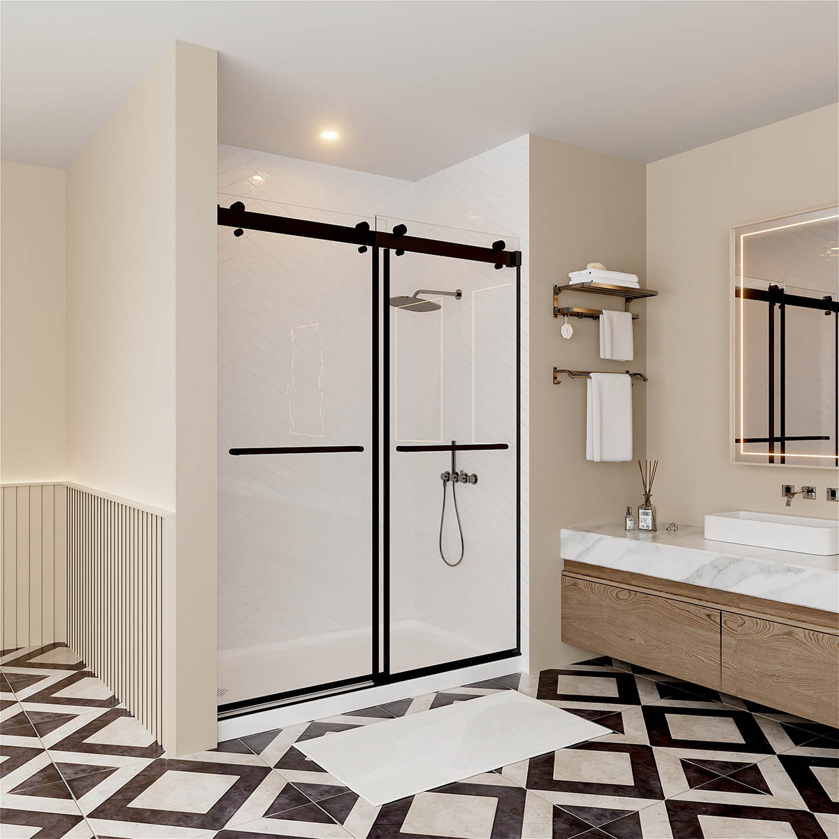 iBath Modern Double-Sliding Frameless Shower Door 