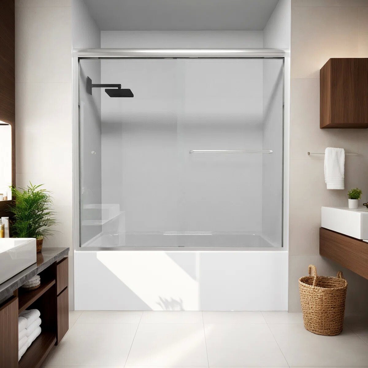iBath Semi-Frameless Bathtub Door 56–60" W x 56" H, Chrome, BE-5956-CH