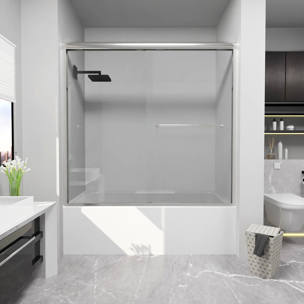 iBath Semi-Frameless Bathtub Door 56–60" W x 56" H, Chrome, BE-5956-CH