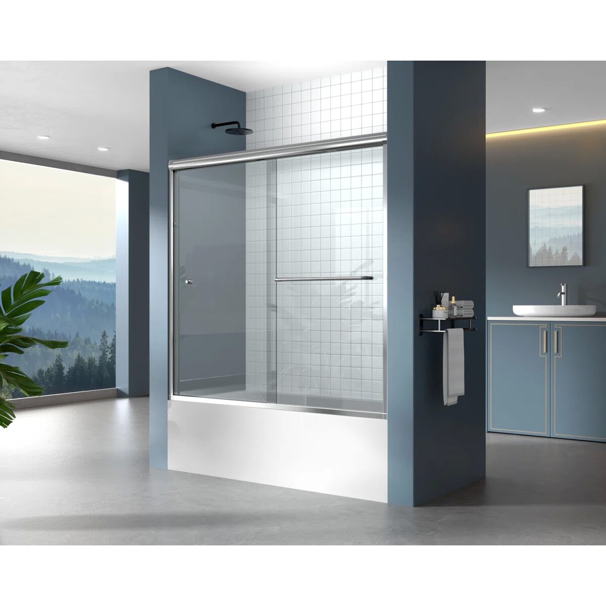 iBath Semi-Frameless Bathtub Door 56–60" W x 56" H, Chrome, BE-5956-CH