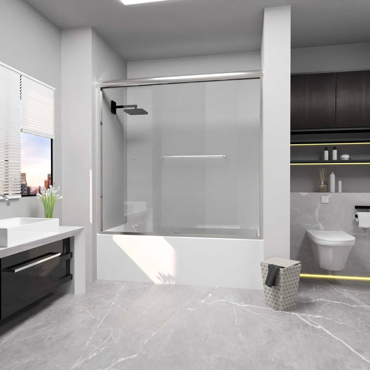 iBath Semi-Frameless Bathtub Door 56–60" W x 56" H, Chrome, BE-5956-CH