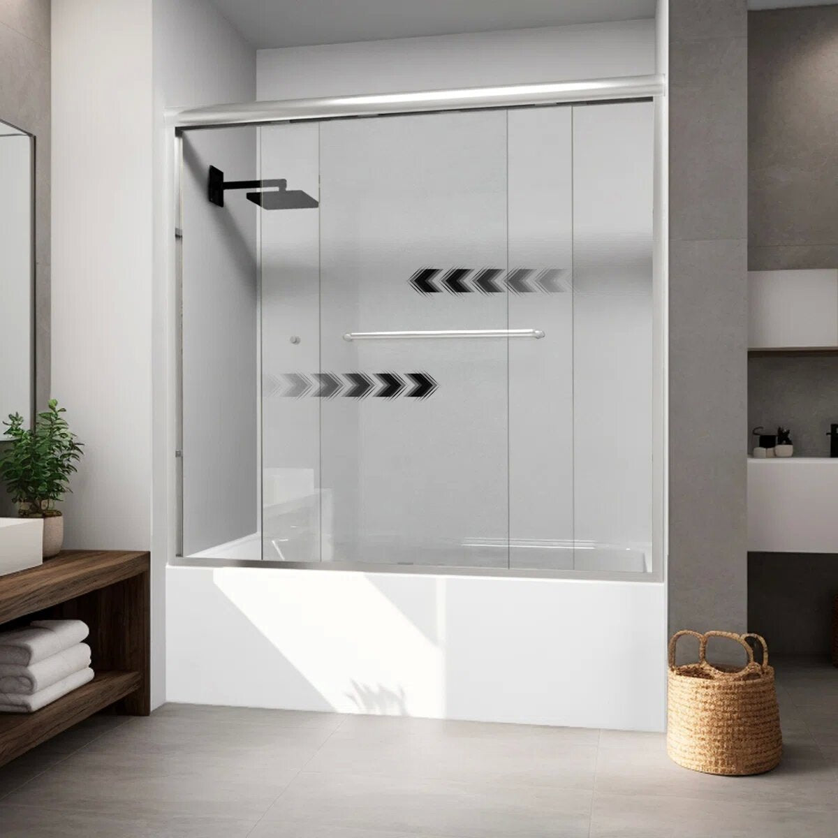 iBath Semi-Frameless Bathtub Door 56–60" W x 56" H, Chrome, BE-5956-CH