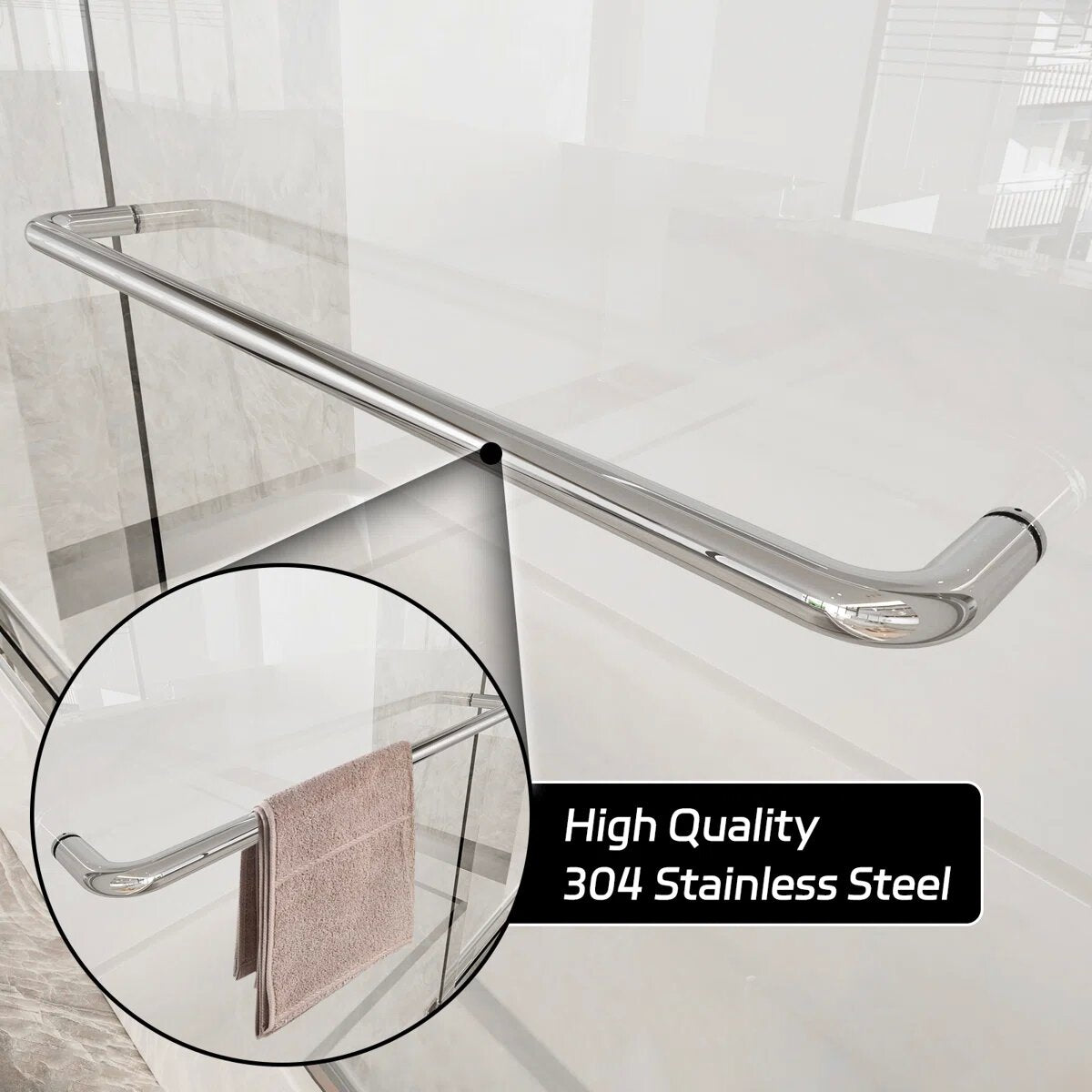 iBath Semi-Frameless Bathtub Door 56–60" W x 56" H, Chrome, BE-5956-CH