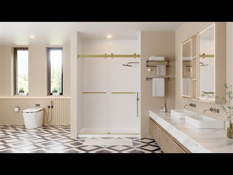 iBath Frameless Sliding Shower Door - Chrome Finish, Adjustable 56