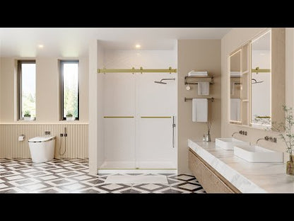 iBath Frameless Sliding Shower Door - Chrome Finish, Adjustable 56"-60" WX76" H