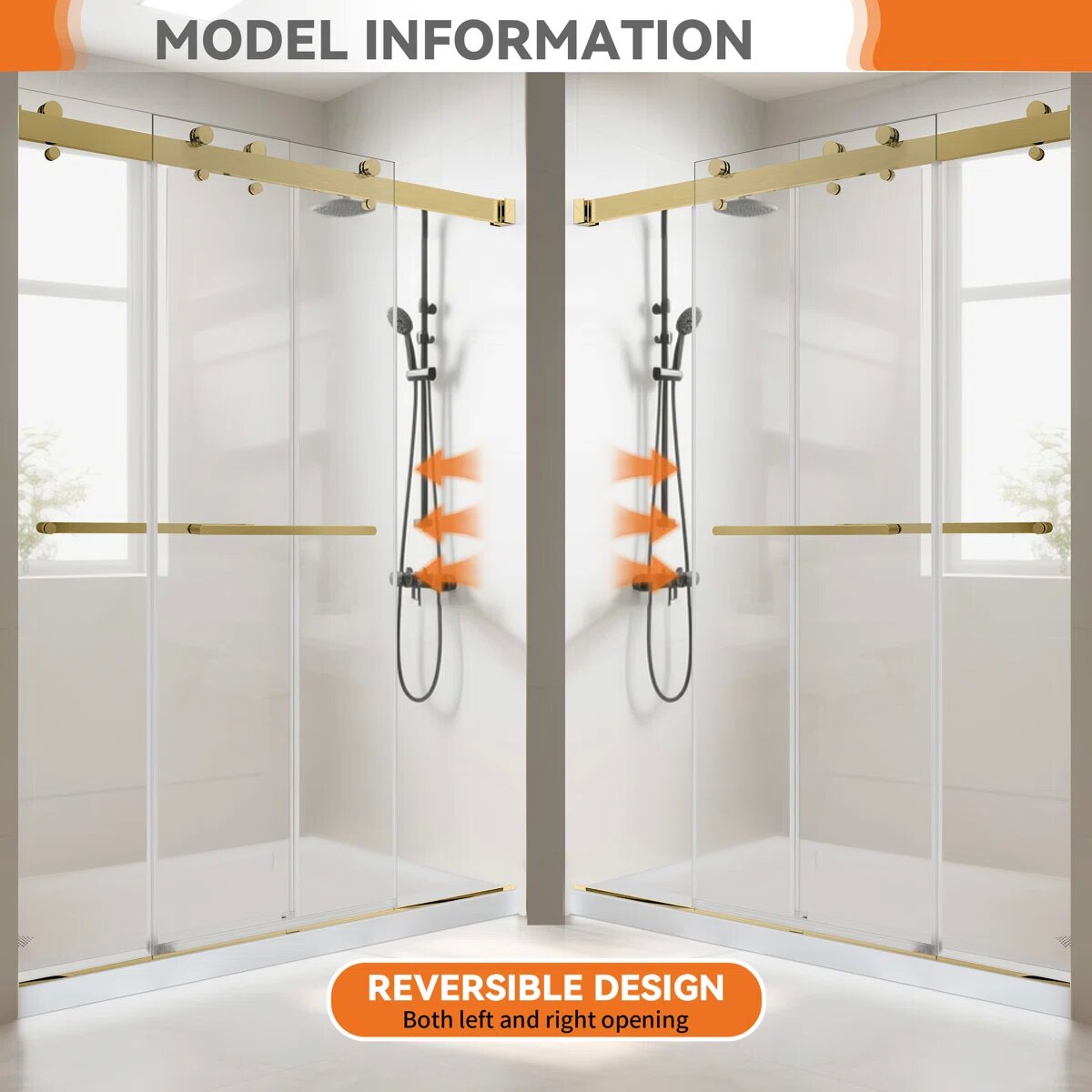 72" W x 76" H Frameless Sliding Shower Door, 4" Adjustable, Reversible KDS-7276-BG-W