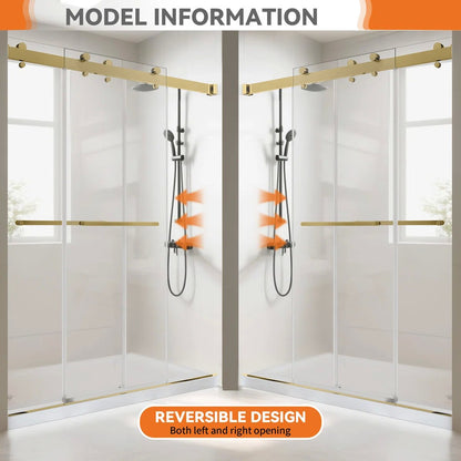 72" W x 76" H Frameless Sliding Shower Door, 4" Adjustable, Reversible KDS-7276-BG-W