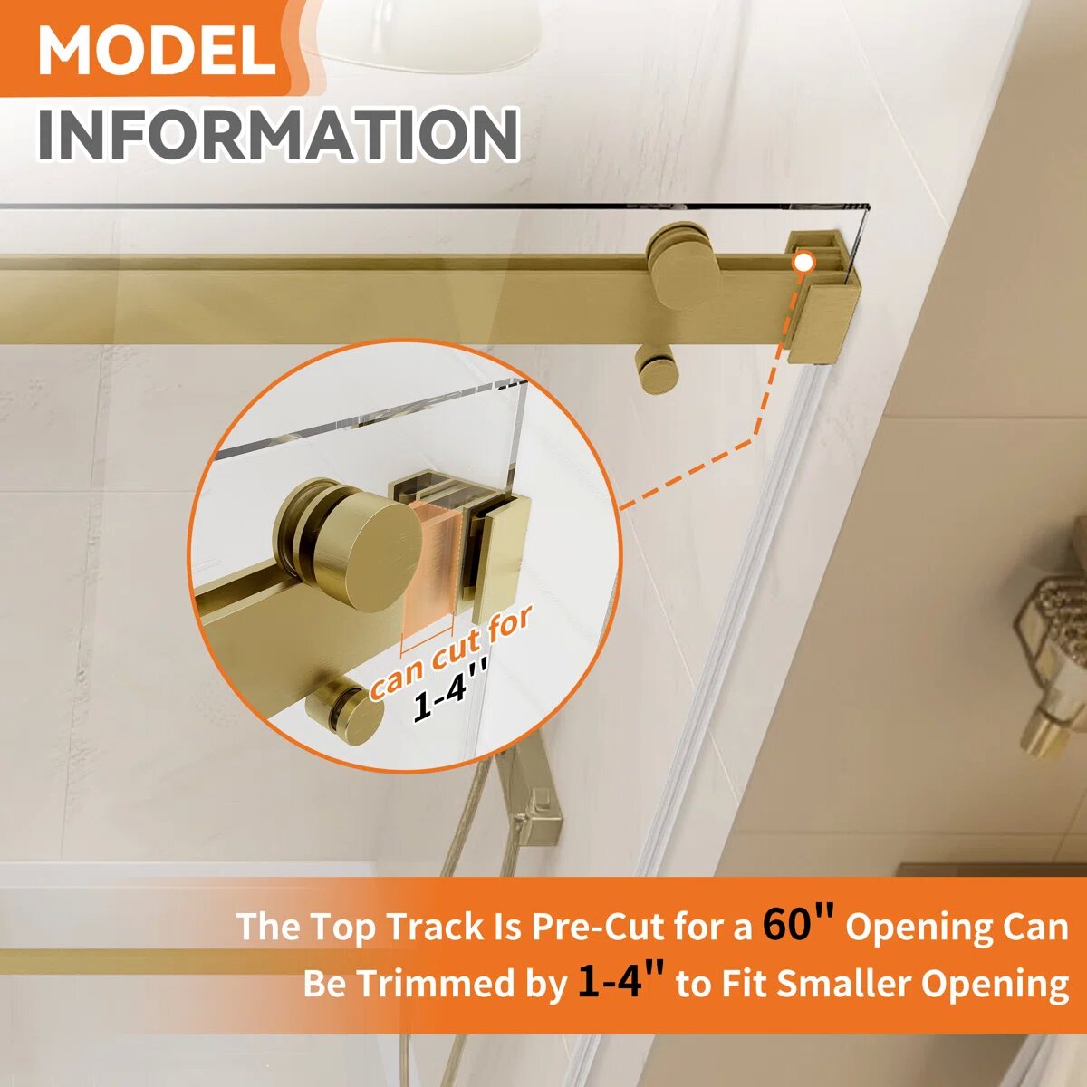 72" W x 76" H Frameless Sliding Shower Door, 4" Adjustable, Reversible KDS-7276-BG-W