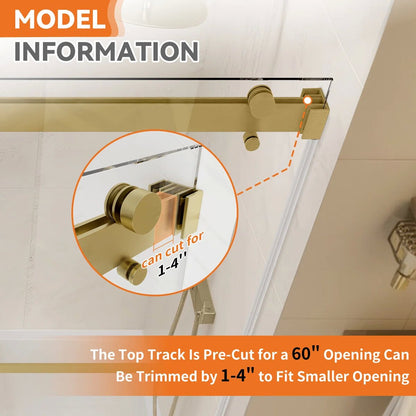 72" W x 76" H Frameless Sliding Shower Door, 4" Adjustable, Reversible KDS-7276-BG-W