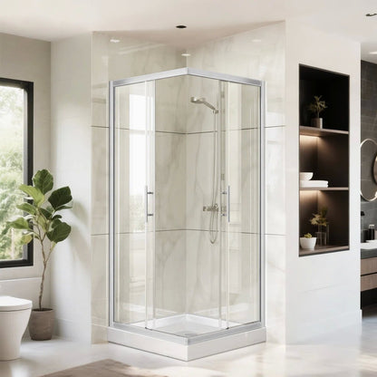33 7/8" D x 33 7/8" W x 72" H Corner Pivot Shower Door – Brushed Nickel, 1/4" (6mm) ANSI Tempered Glass, Easy-Clean, Quick Release