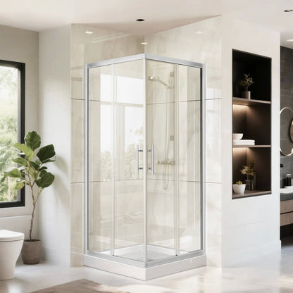 33 7/8" D x 33 7/8" W x 72" H Corner Pivot Shower Door – Brushed Nickel, 1/4" (6mm) ANSI Tempered Glass, Easy-Clean, Quick Release
