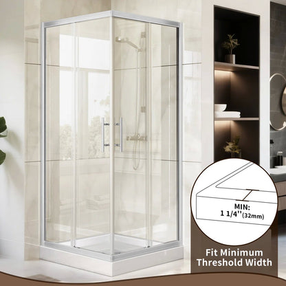 33 7/8" D x 33 7/8" W x 72" H Corner Pivot Shower Door – Brushed Nickel, 1/4" (6mm) ANSI Tempered Glass, Easy-Clean, Quick Release