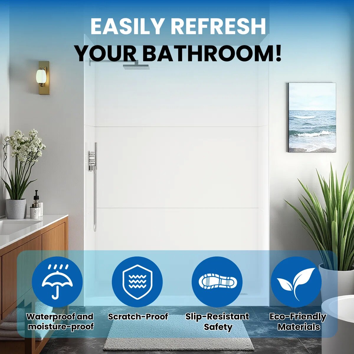 iBath 36" x 72" 9-Piece Acrylic Shower Wall Panels