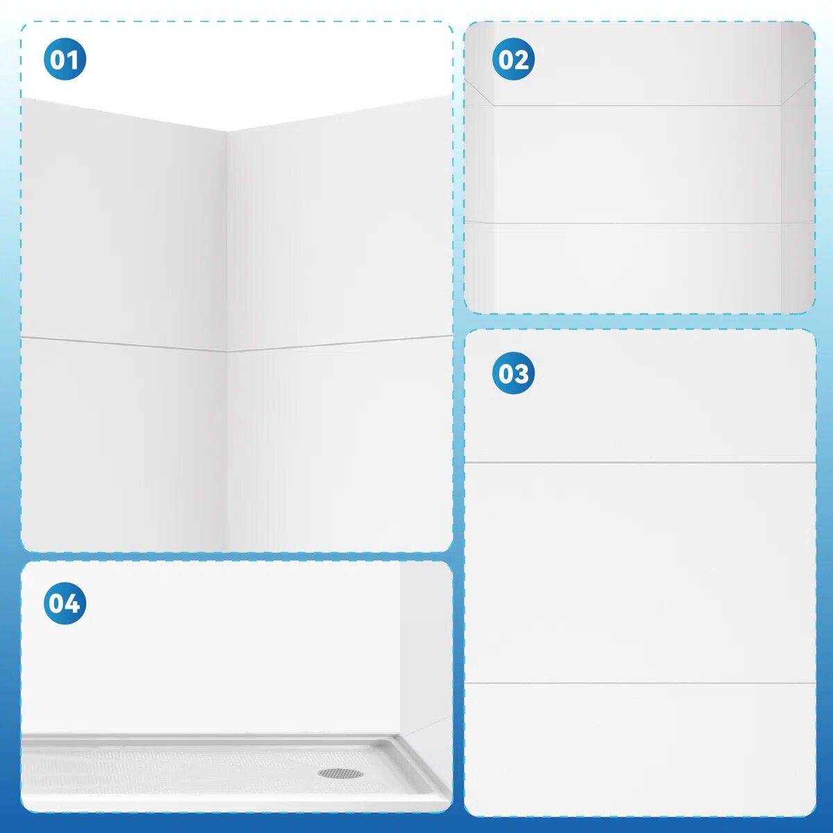 iBath 36" x 72" 9-Piece Acrylic Shower Wall Panels