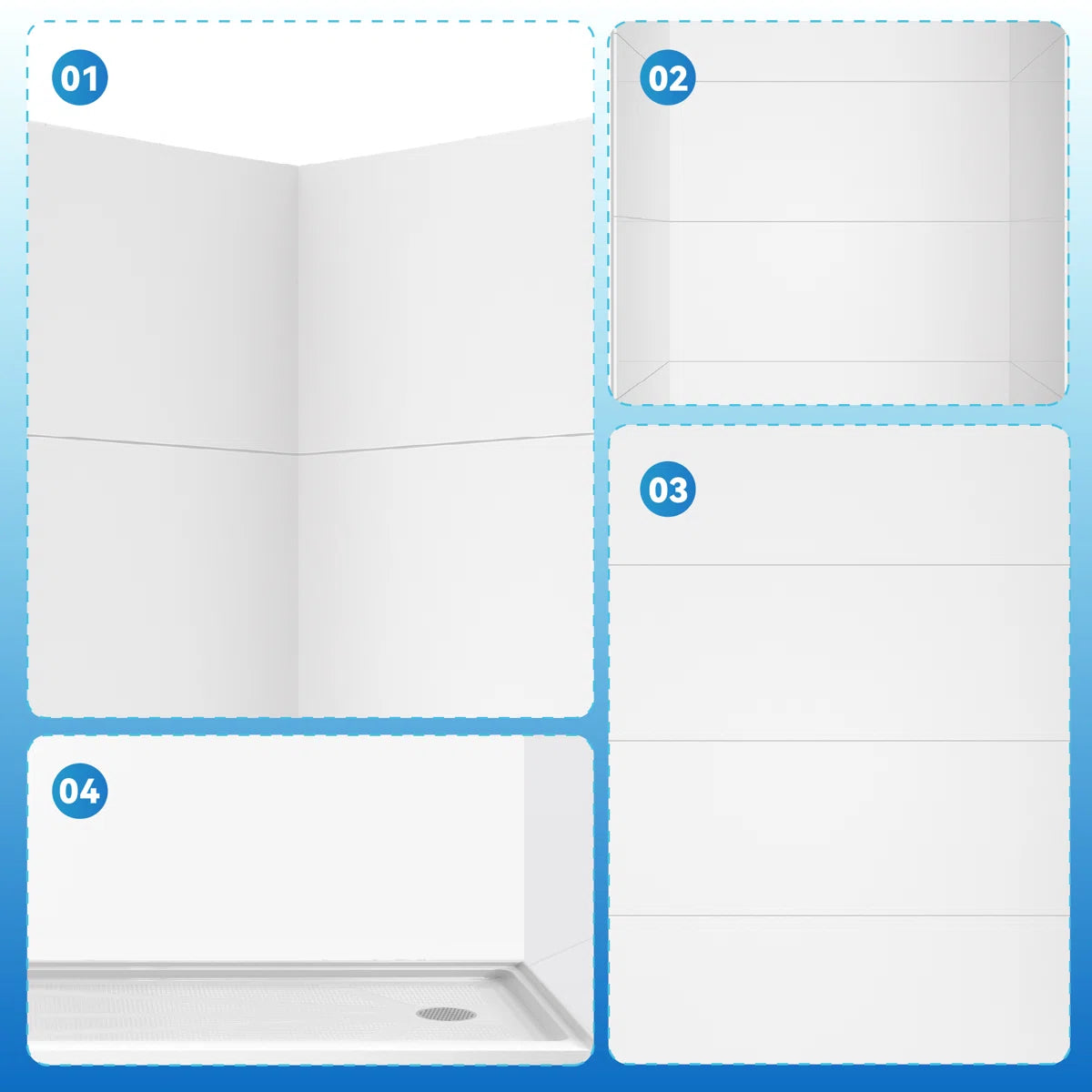 Full-height 8 ft acrylic shower wall panels – easy to install, cut to fit any shower space
