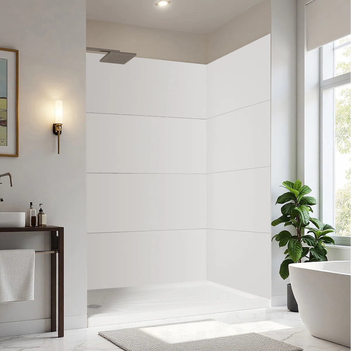 Full-height 8 ft acrylic shower wall panels – easy to install, cut to fit any shower space