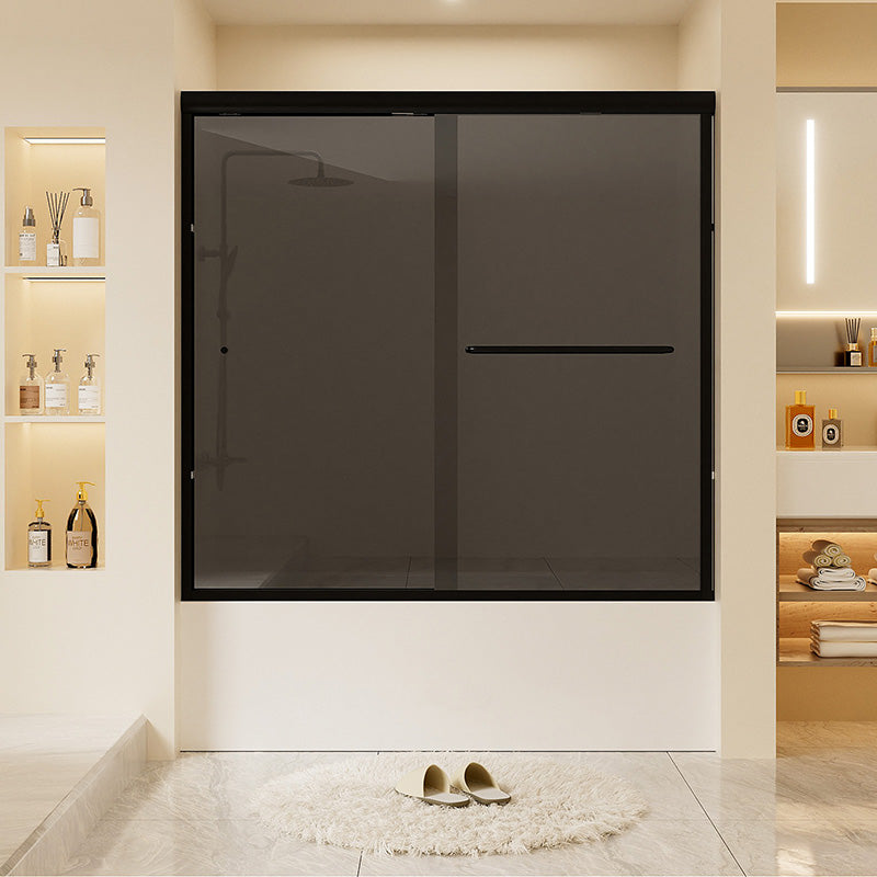 iBath Semi-Frameless Double Sliding Tub Door, 59–60 in. W x 56 in. H, Matte Black – BE-5956-MB-G