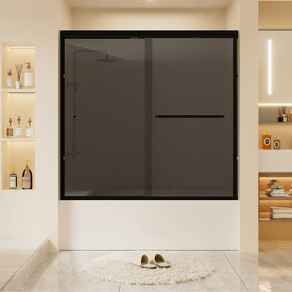 iBath Semi-Frameless Double Sliding Tub Door, 59–60 in. W x 56 in. H, Matte Black – BE-5956-MB-G