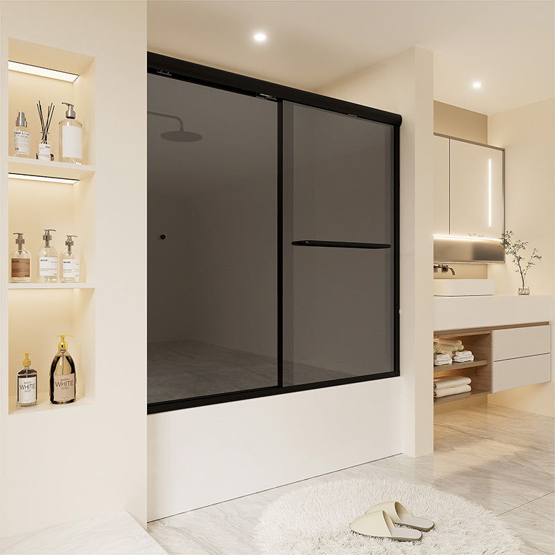 iBath Semi-Frameless Double Sliding Tub Door, 59–60 in. W x 56 in. H, Matte Black – BE-5956-MB-G