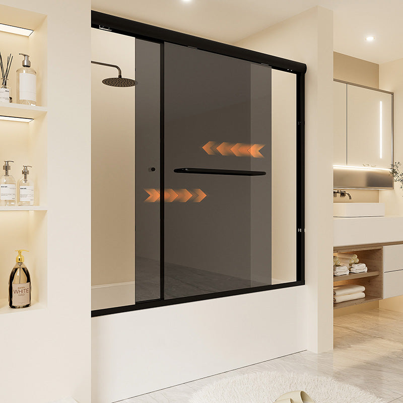 iBath Semi-Frameless Double Sliding Tub Door, 59–60 in. W x 56 in. H, Matte Black – BE-5956-MB-G
